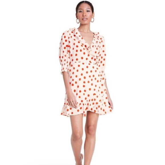 XXS RIXO Target Polka Dot Sleeve Ruffle Wrap Dress - Picture 2 of 4